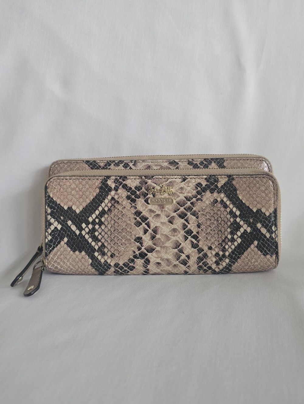 Coach Embossed Python Leather Accordion Zip Around Long Wallet